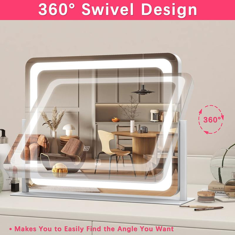 FENNIO Vanity Mirror with Lights, 360° Rotating Makeup Mirror, 3-Color Touch Dimmable, 22"X19" Aluminium Frame – Elegant Christmas Gift!