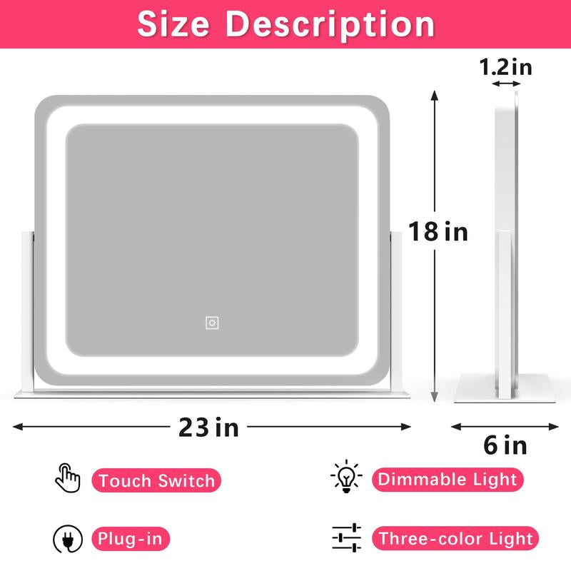 FENNIO Vanity Mirror with Lights, 360° Rotating Makeup Mirror, 3-Color Touch Dimmable, 22"X19" Aluminium Frame – Elegant Christmas Gift!