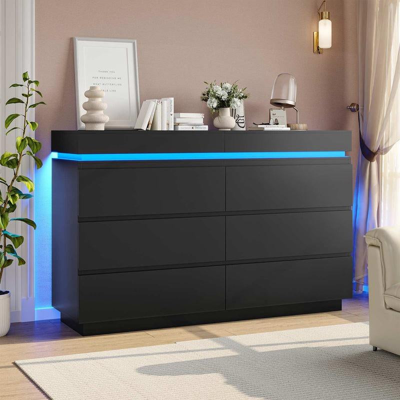 Sikaic LED Lights Dresser for Bedroom with Charging Station and Sliding Desktop Drawers Large Storage Tower Clothes Organizer Bedroom Furniture