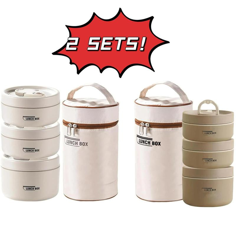 Portable Insulated Food Lunch Container Set, 1 Set Including 3 Counts Lunch Box & 1 Count Insulated Bag, 3 Separate Stackable Lunch Container for Adult & Kids, Christmas Gift Ideas, Stocking Stuffers