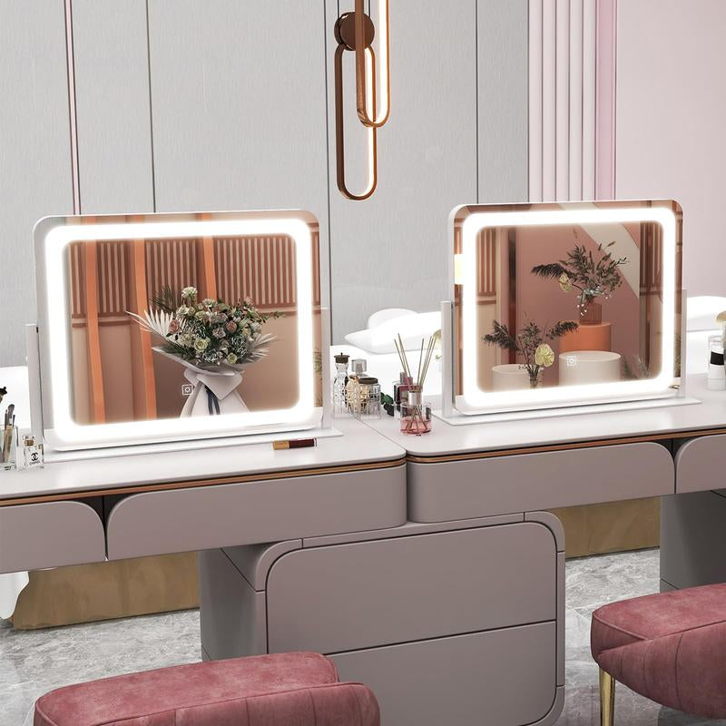 FENNIO Vanity Mirror with Lights, 360° Rotating Makeup Mirror, 3-Color Touch Dimmable, 22"X19" Aluminium Frame – Elegant Christmas Gift!
