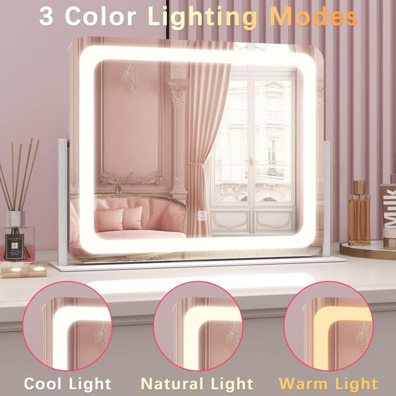 FENNIO Vanity Mirror with Lights, 360° Rotating Makeup Mirror, 3-Color Touch Dimmable, 22"X19" Aluminium Frame – Elegant Christmas Gift!
