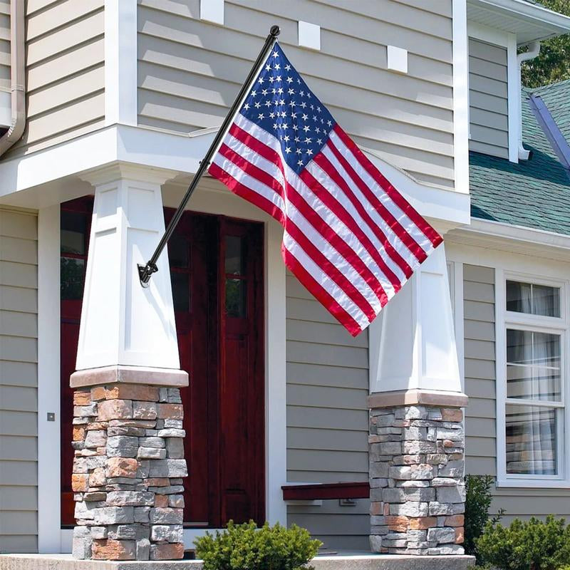 Flag Pole, 5FT Flag Pole Kit for House, 2 No-Tangle Rings Clips, Flag Holder Bracket, Stainless Steel, Black