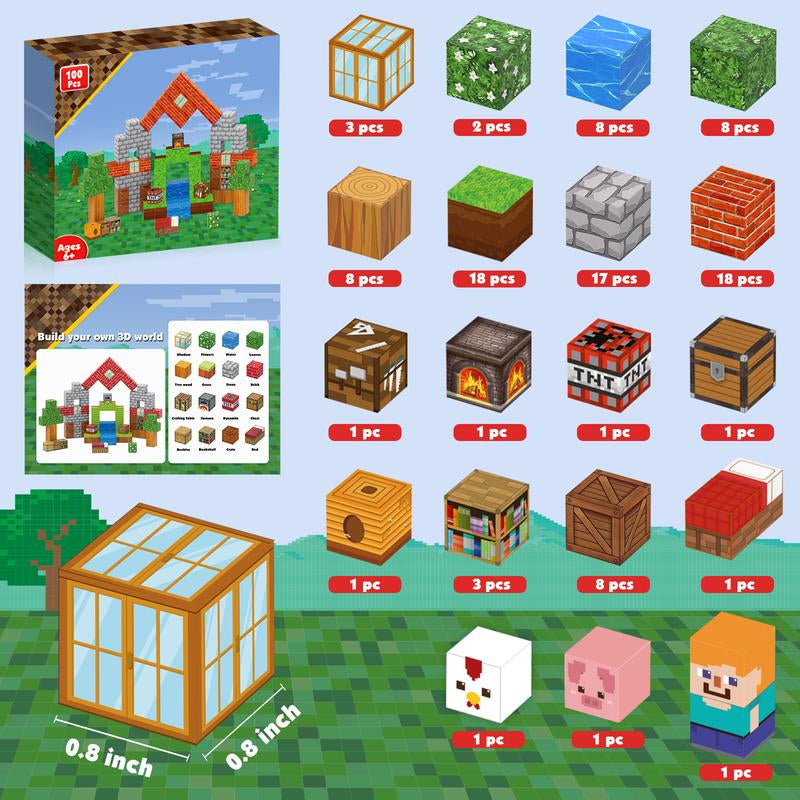 Magnetic Blocks-100Pcs Magnetic Building Blocks Magnetic Tiles Stacking, Build-Magnet-World Set, STEM Montessori Sensory Toys Magnet Blocks,Valentine'S Day Gifts, Boyfriend Gifts