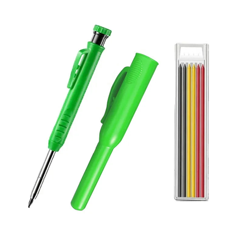 Solid Carpenter Pencil with Refill Lead and Built-In Sharpener for Deep Hole Mechanical Pencil Scribing Marking Woodworking Tool
