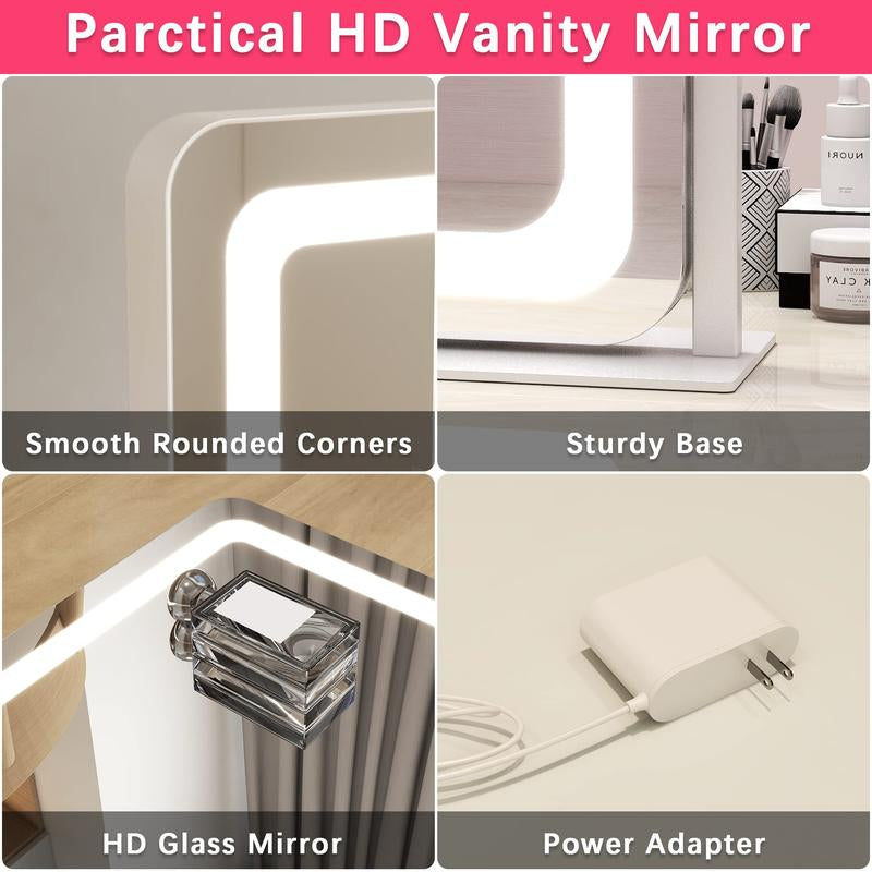 FENNIO Vanity Mirror with Lights, 360° Rotating Makeup Mirror, 3-Color Touch Dimmable, 22"X19" Aluminium Frame – Elegant Christmas Gift!