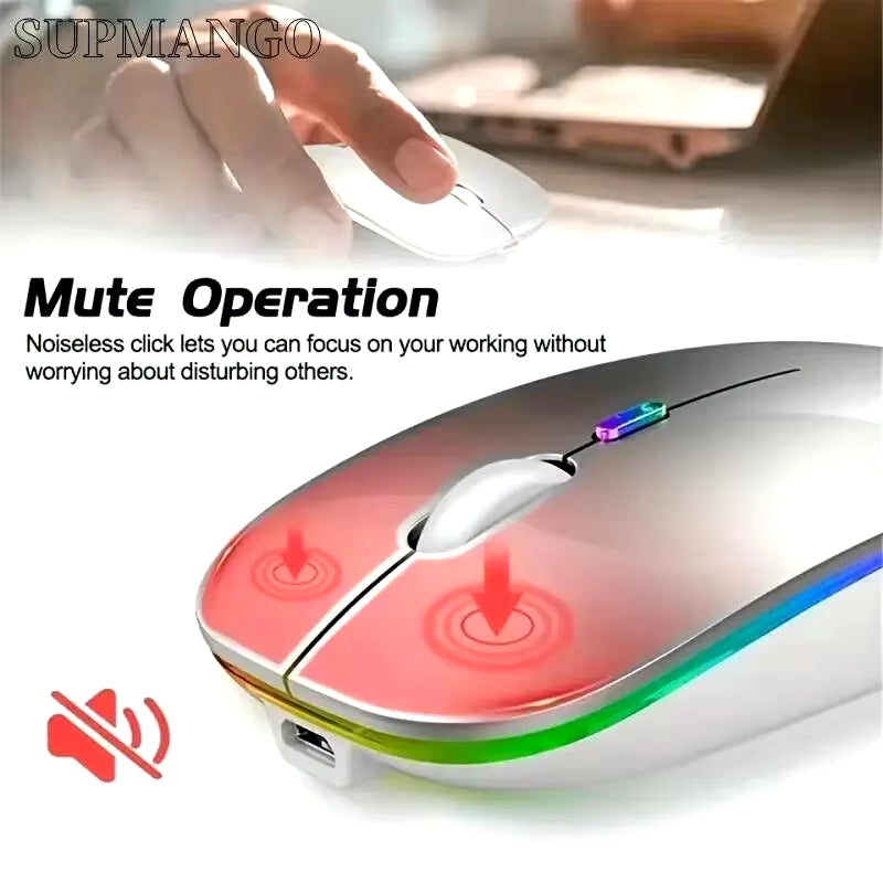 Wireless Mouse Rechargeable Silent LED Backlit Mice PC Laptop Computer Mous 2.4Ghz Receiver Bluetooth Dual Mode Optical Mice