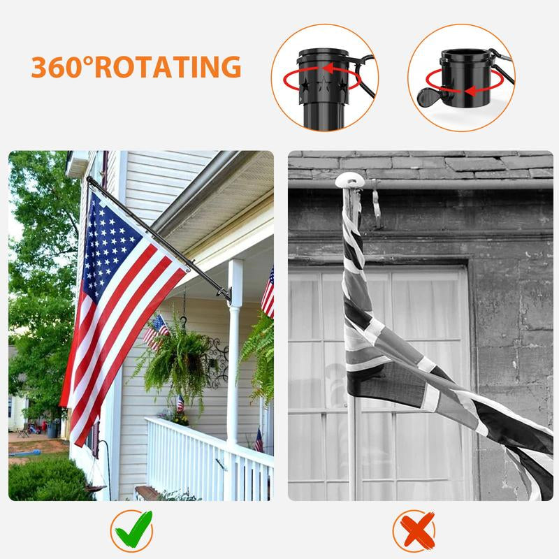 Flag Pole, 5FT Flag Pole Kit for House, 2 No-Tangle Rings Clips, Flag Holder Bracket, Stainless Steel, Black