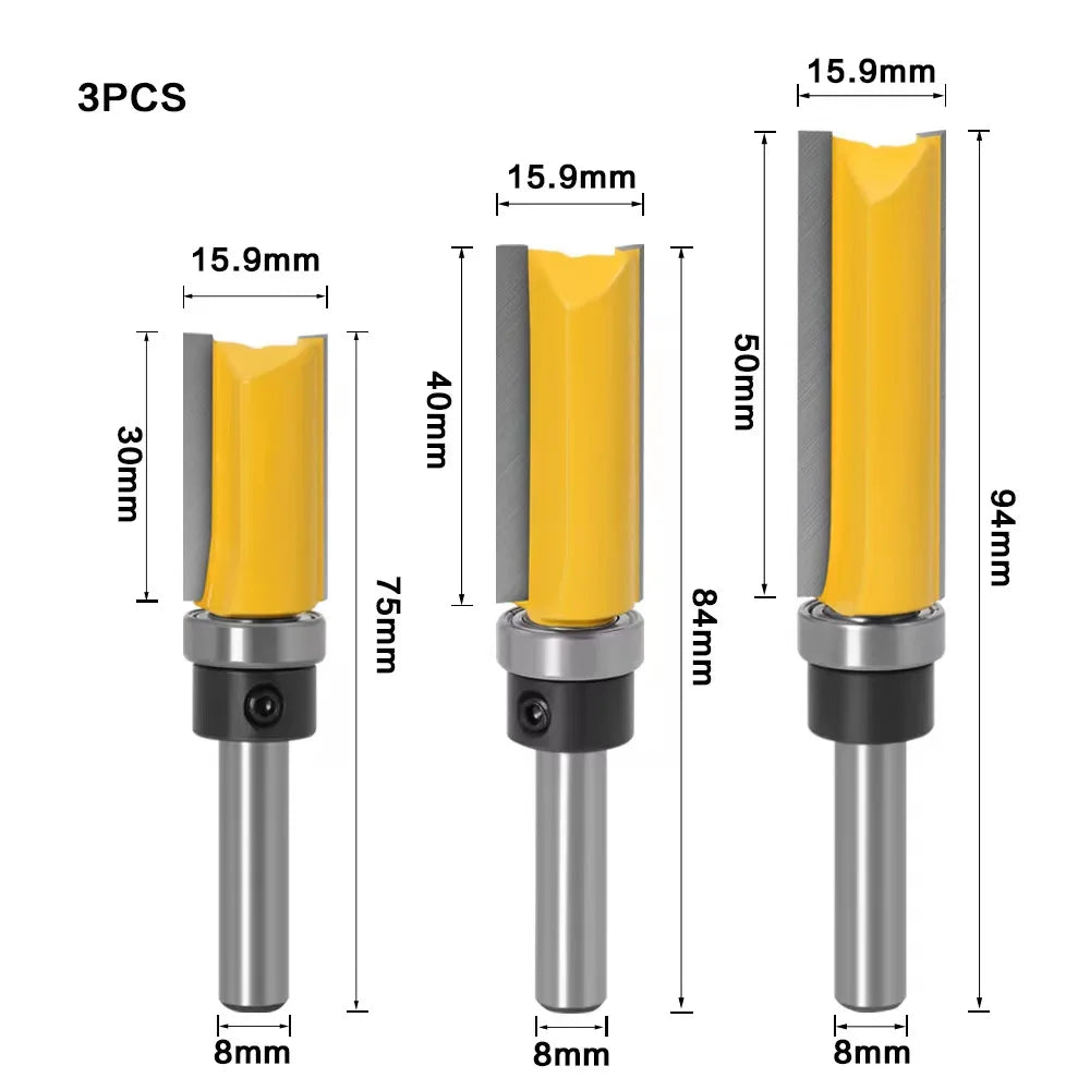 6 8 12MM 1/4′′ 1/2′′ SHANK Flush Trim Router Bit with 4 Blade Woodworking Milling Cutter for Wood BIT Router Bit Set Fresa New