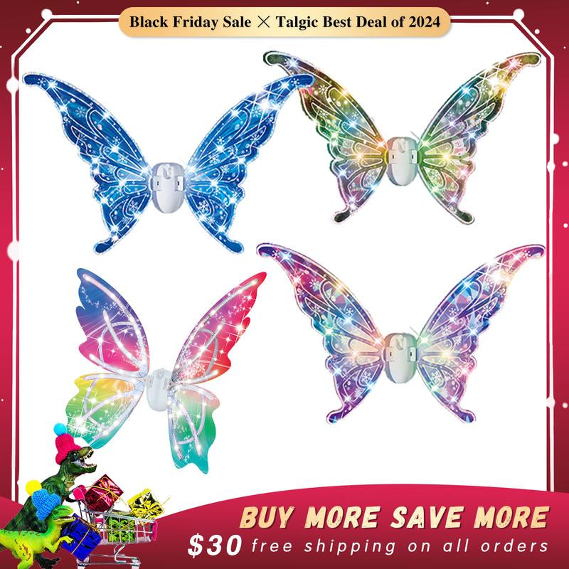 [4 Colors] Glowing Butterfly Wings Pretend Play Dress-Up and Roleplay Toys , Angel Wings for 3-8 Year Years Girls, Fun Play, Fancy Toy for Kids Halloween, Christmas Birthdays Gift