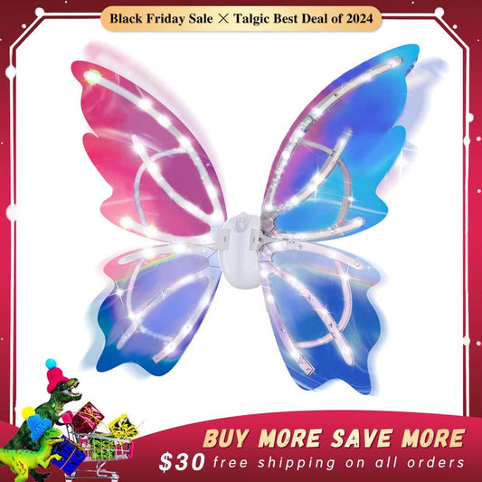 [4 Colors] Glowing Butterfly Wings Pretend Play Dress-Up and Roleplay Toys , Angel Wings for 3-8 Year Years Girls, Fun Play, Fancy Toy for Kids Halloween, Christmas Birthdays Gift