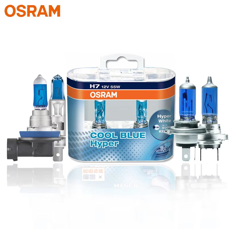 H7 H4 H1 H11 HB3 9005 HB4 9006 Halogen Headlight Car Light Hi/Lo Beam 5300K 12V 55W Cool Blue Hyper White Bulb(2 Pieces)