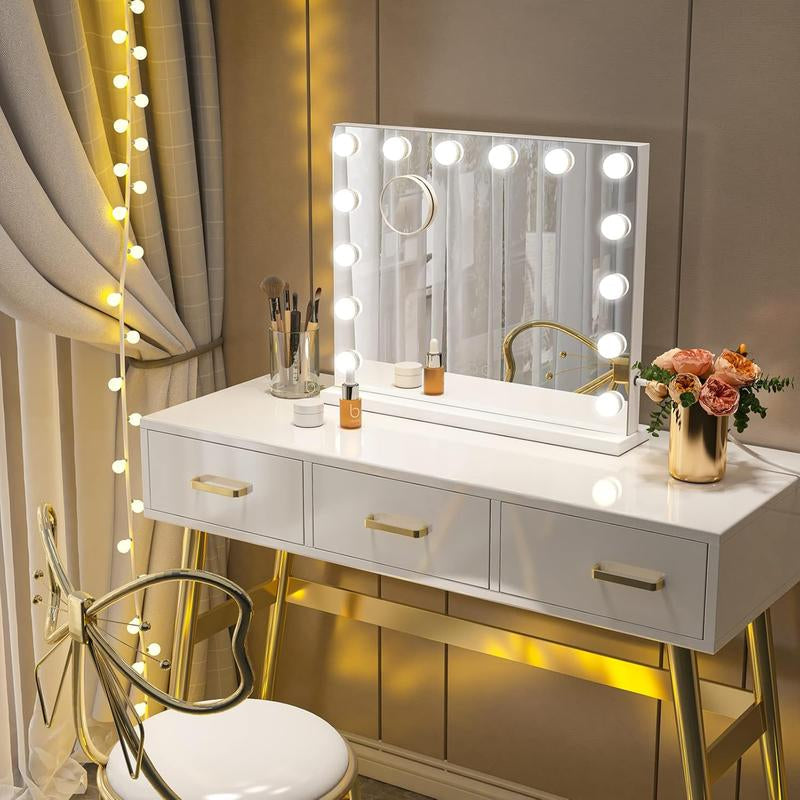 Hollywood Vanity Mirror Vanity Mirror with Lights 14 Dimmable Lightbulbs 3 Lighting Modes for Dressing Table Vanity Mirror Makeup Mirror 10X Magnifying Glass Touchscreen 58X46Cm,Usb Charging Port Touchcontrol Wall Mounted Mirror for Dressing Table