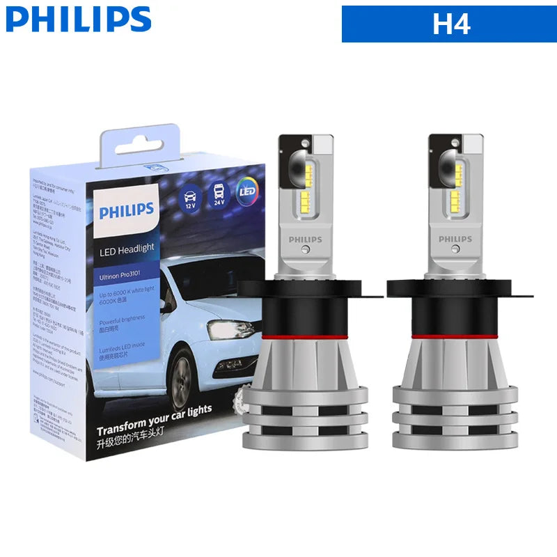 Philips LED H1 H3 H4 H7 H11 Ultinon Pro3101 12V/24V 6000K Bright White HB3 9005 HB4 9006 HIR2 9012 Auto Headlight LED Lamps, 2X