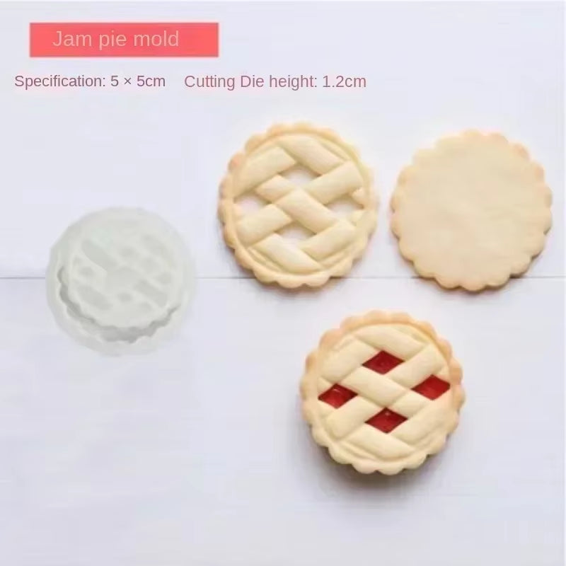 Jam Sandwich Cookie Cutter Biscuit Mold 3D Christmas Plastic Pressable Fondant Cookie Stamp New Year Cake Decor Baking Supplies