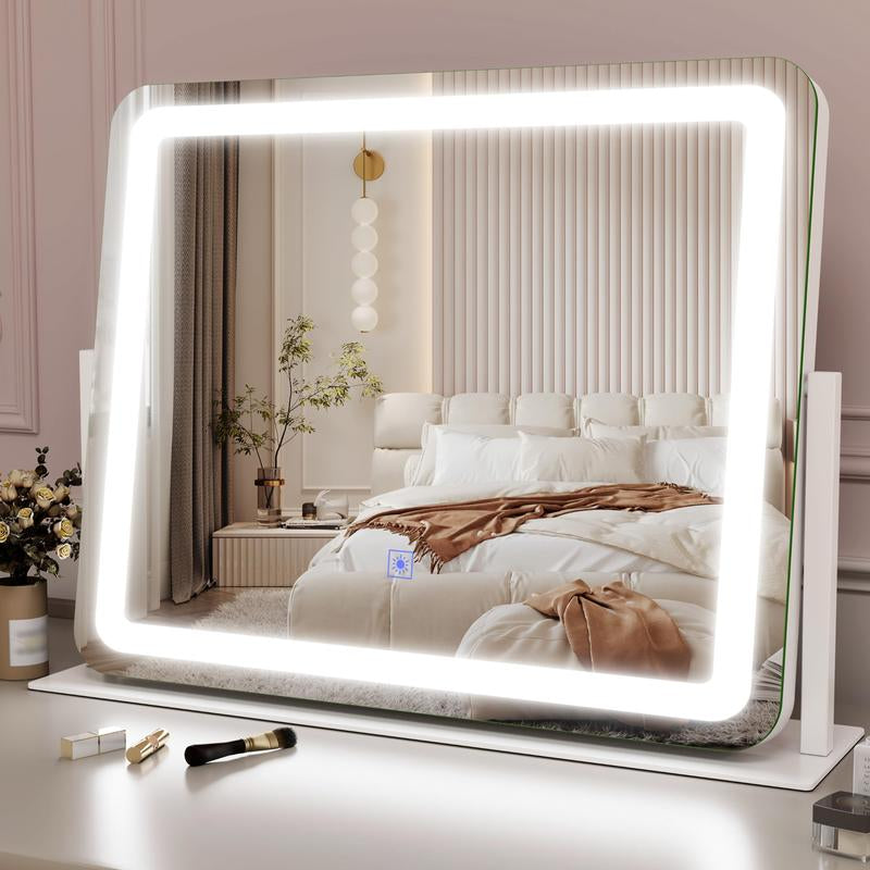 FENNIO Vanity Mirror with Lights, 360° Rotating Makeup Mirror, 3-Color Touch Dimmable, 22"X19" Aluminium Frame – Elegant Christmas Gift！