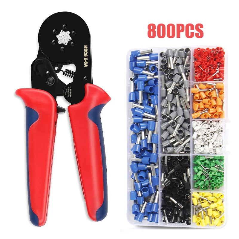 Ferrule Crimping Tool Kit 0.25-10Mm² Self-Adjustable Ratchet Wire Crimping Plier Crimper Plier Set Tubular Terminals Clamp Tool