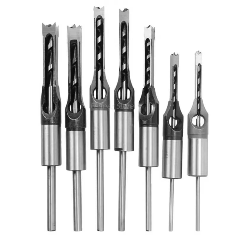 Woodworking Square Drill Bit Set Twist Drill Bits Hole Saw Mortising Chisel Drill Bit Tool Set Auger Extended Saw Core Drill Bit