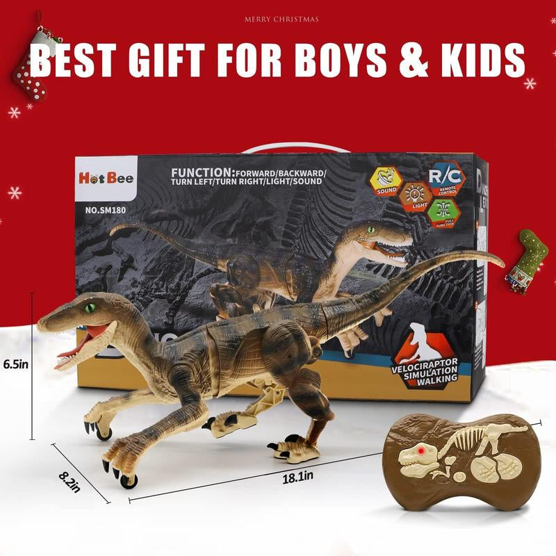 Remote Control Dinosaur Toys for Kids, Electronic RC Dinosaur Walking Robot Toy with Light & Realistic Roaring Sound Velociraptor