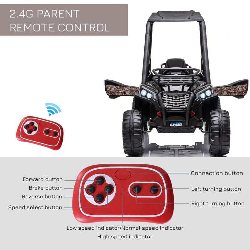 Qaba 12/24V Kids UTV, Battery Powered Ride on Truck, 1/2 Seater Off-Road Electric Car with Remote Control, Suspension System, LED Lights, MP3/USB Music, Slow Start, Toy Vehicle for Boys and Girls