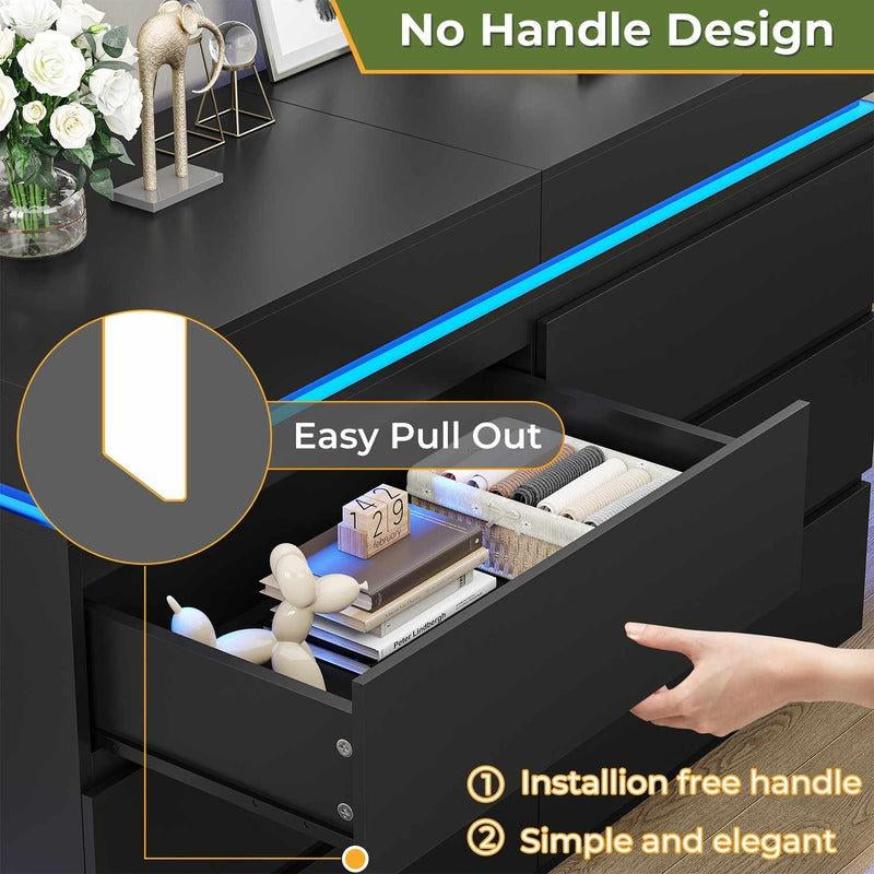 Sikaic LED Lights Dresser for Bedroom with Charging Station and Sliding Desktop Drawers Large Storage Tower Clothes Organizer Bedroom Furniture