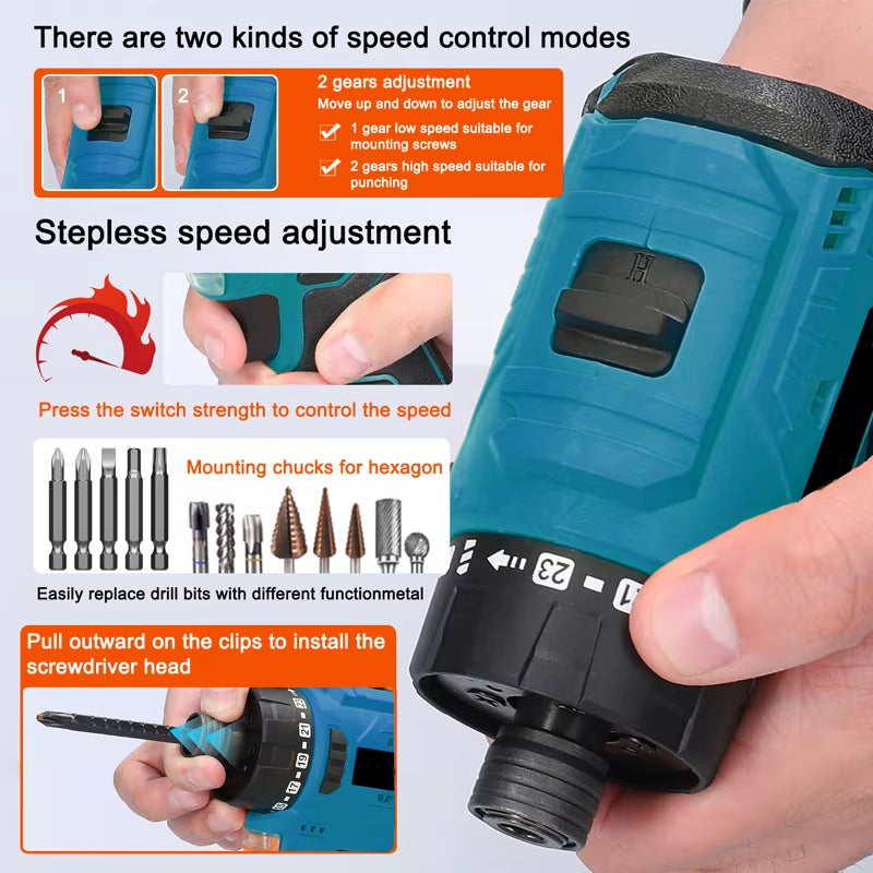 16.8V Brushless Screwdriver Lithium Electric Drill Rechargeable Hand Drill Screwdriver Electric Tool Torque Drill Repairing Kit