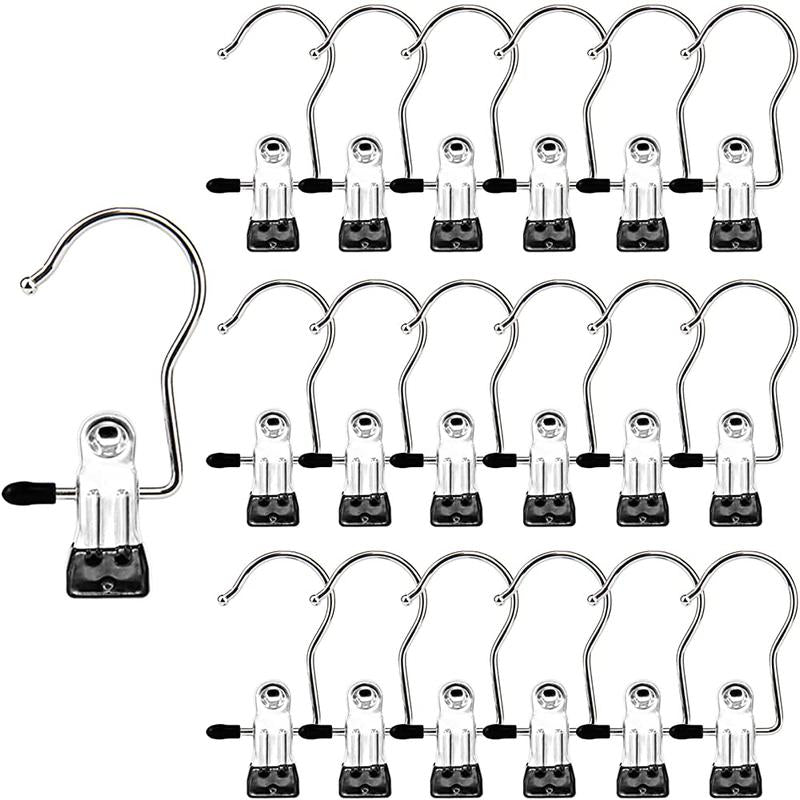 16 Pack Laundry Hooks, Clothes Pins and Hanging Clips Heavy Duty Clothes Hangers for Closet, Pants, Skirts,Socks, Handbags,Wardrobe Organizer