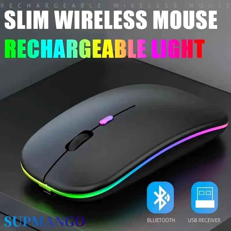 Wireless Mouse Rechargeable Silent LED Backlit Mice PC Laptop Computer Mous 2.4Ghz Receiver Bluetooth Dual Mode Optical Mice