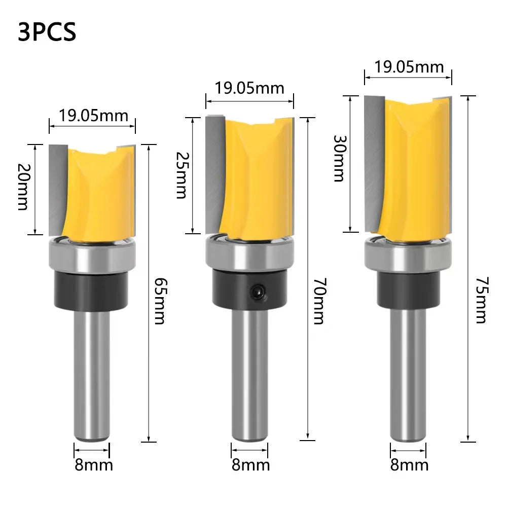 6 8 12MM 1/4′′ 1/2′′ SHANK Flush Trim Router Bit with 4 Blade Woodworking Milling Cutter for Wood BIT Router Bit Set Fresa New