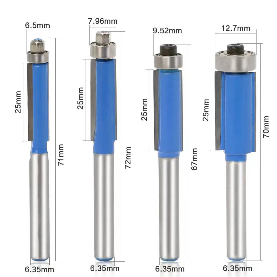 6 8 12MM 1/4′′ 1/2′′ SHANK Flush Trim Router Bit with 4 Blade Woodworking Milling Cutter for Wood BIT Router Bit Set Fresa New