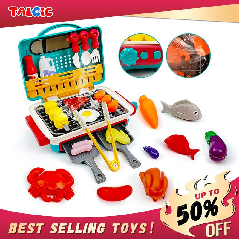 TALGIC BBQ Cooking Kitchen Set, BBQ Grill Toy Set, Color Changing Pretend Play, Little Chef Play,