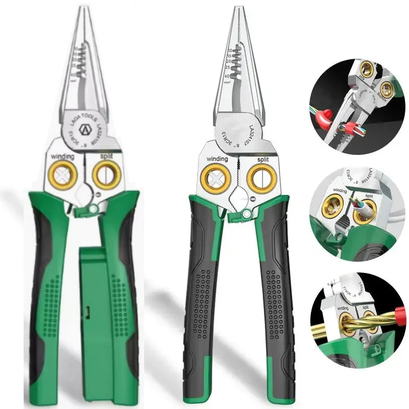 8-In-1 Stainless Steel Electrician Scissors Multifunction Manually Shears Groove Cutting Wire and Thin Steel Plate Hand Tools