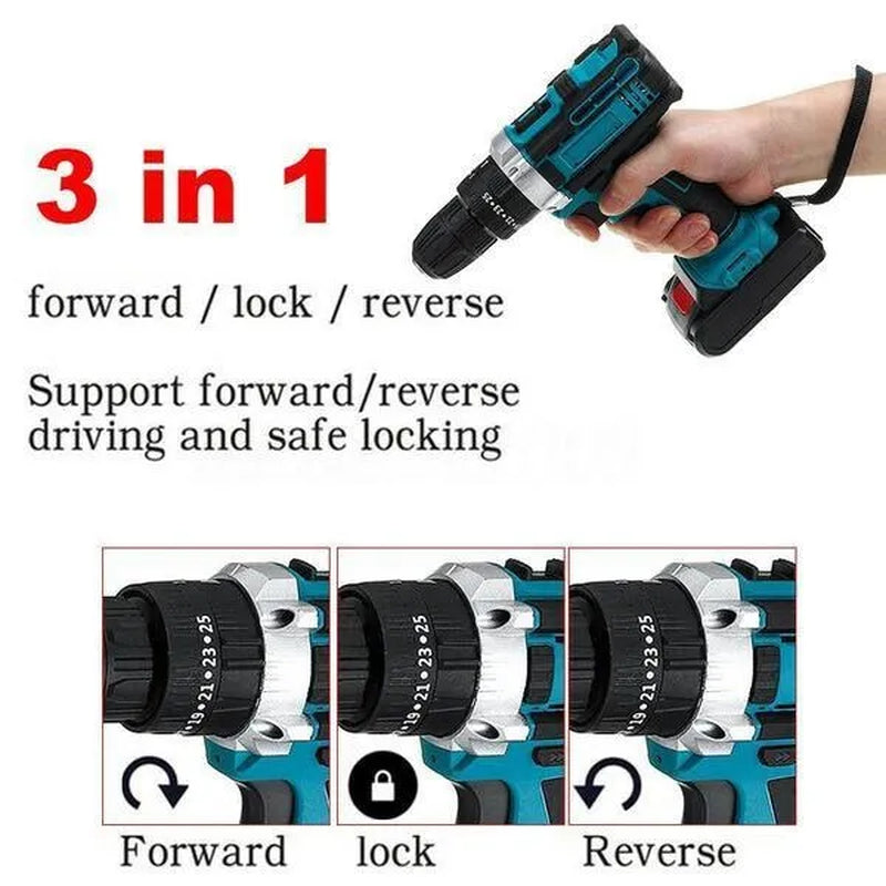 [2 Battery&29Pc Drill Bits] Cordless Impact Drill Set 25+3Torque Adjustable Speed Electric Compact Hammer Drill Screw Driver Flat Drill Power Tool Kit