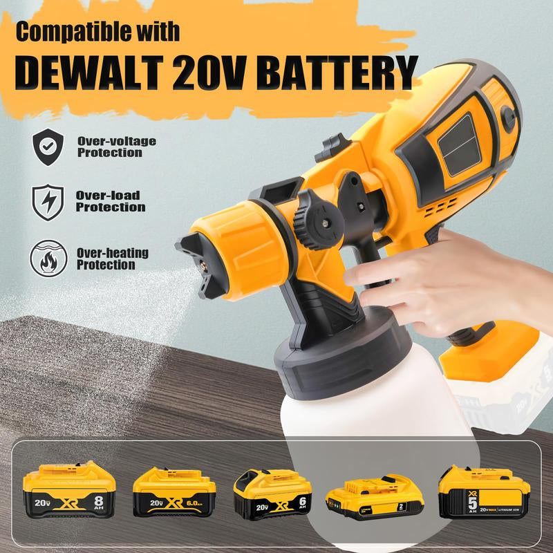 (Free Choice)Cordless Paint Sprayer for DEWALT 20V Battery HVLP Electric Spray Paint Gun with 4 Nozzles & 1000Ml Capacity Container for Painting Wall Fence Home Interior and Exterior (Tool Only)