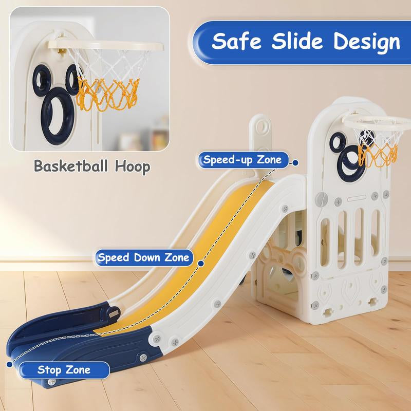 Toddler Sturdy Toddler Slide, Kids Slide with Climbing Frame, Storage Frame, Basketball Hoop, Ball, Suction Cup Reinforced Base, for Boys and Girls Birthday Christmas Gift