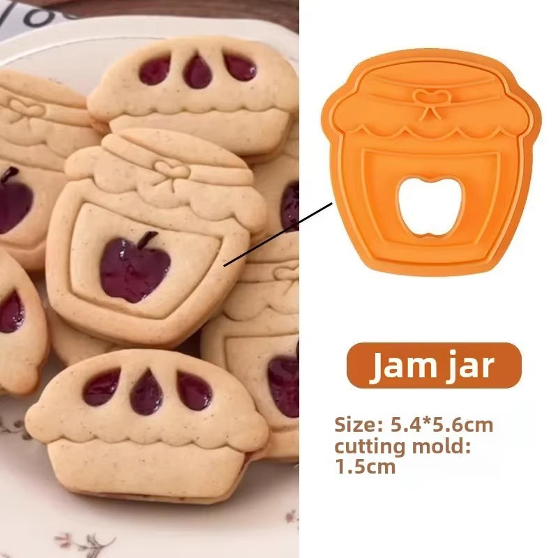 Jam Sandwich Cookie Cutter Biscuit Mold 3D Christmas Plastic Pressable Fondant Cookie Stamp New Year Cake Decor Baking Supplies