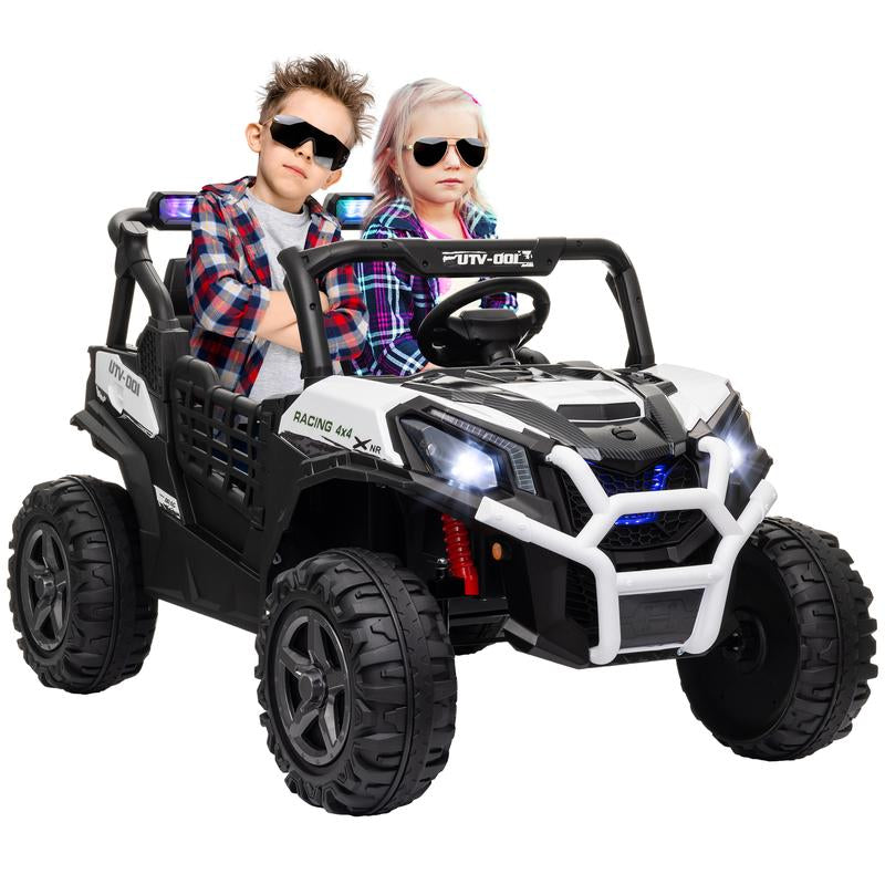 Qaba 12/24V Kids UTV, Battery Powered Ride on Truck, 1/2 Seater Off-Road Electric Car with Remote Control, Suspension System, LED Lights, MP3/USB Music, Slow Start, Toy Vehicle for Boys and Girls