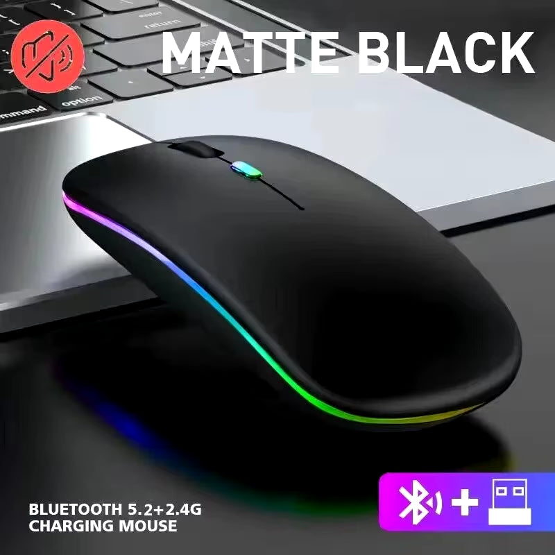 Wireless Mouse Rechargeable Silent LED Backlit Mice PC Laptop Computer Mous 2.4Ghz Receiver Bluetooth Dual Mode Optical Mice