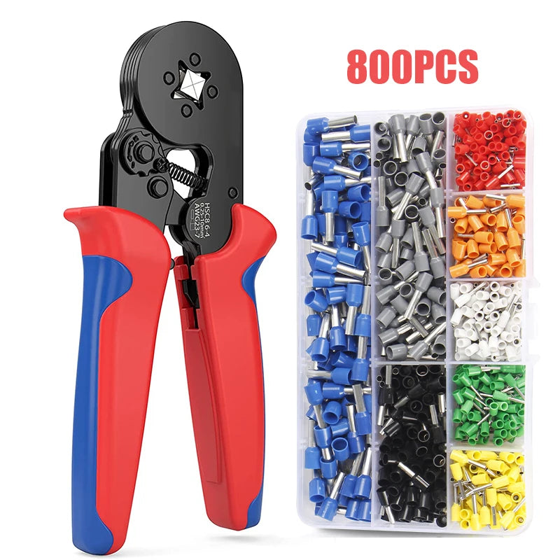 Ferrule Crimping Tool Kit 0.25-10Mm² Self-Adjustable Ratchet Wire Crimping Plier Crimper Plier Set Tubular Terminals Clamp Tool