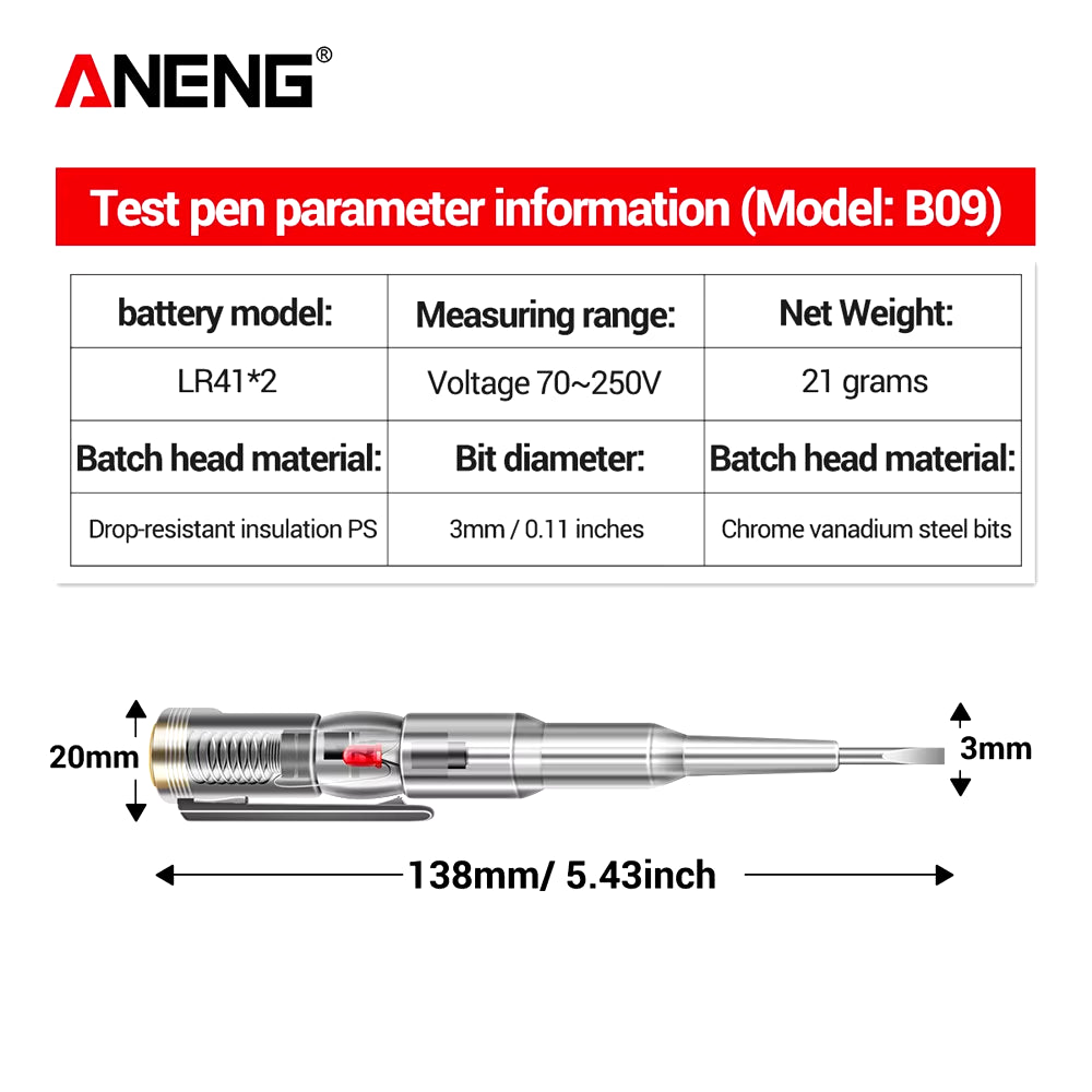 B09 Electrical Test Pen One Word Bit Screwdriver Non-Contact Induction Intelligent Voltage Indicator Light Tester Pen Tool