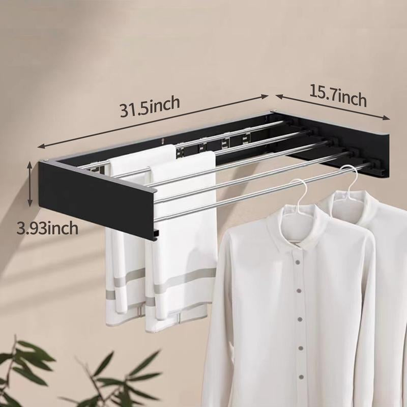 Wall Mounted Laundry Drying Rack, Foldable Wall Mount Clothes Drying Rack Folding Indoor, Drying Rack Clothing Collapsible, 31.5"-Black Minimalist