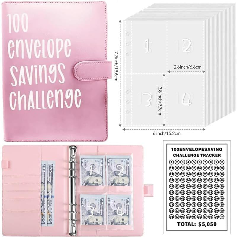 【CLOUDSEA】100 Envelopes Money Saving Challenge Money Saving Binder 100 Envelope Challenge Binder Savings Binder Envelope A5 Savings Challenge Book