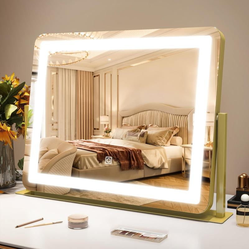 FENNIO Vanity Mirror with Lights, 360° Rotating Makeup Mirror, 3-Color Touch Dimmable, 22"X19" Aluminium Frame – Elegant Christmas Gift！