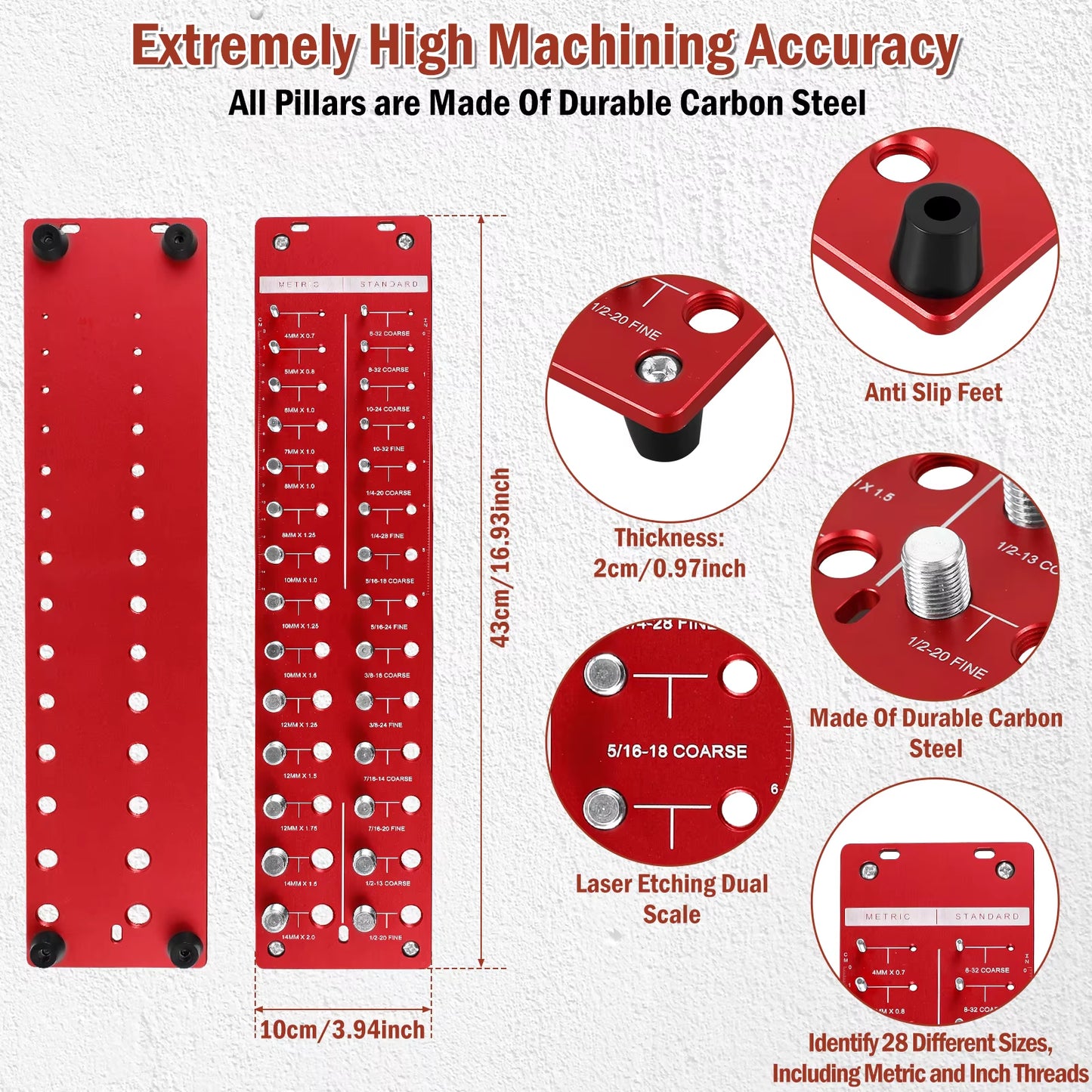 Thread Gauge Nut and Bolt Thread Checker Set Metric Size Precise Screw Thread Gauge Measuring Tool for Nuts Bolts Screws 28/34