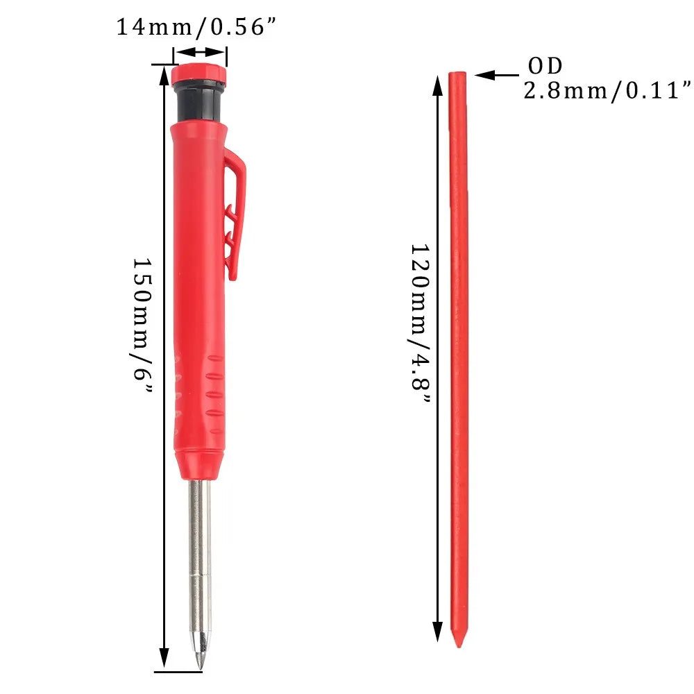 Solid Carpenter Pencil with Refill Lead and Built-In Sharpener for Deep Hole Mechanical Pencil Scribing Marking Woodworking Tool