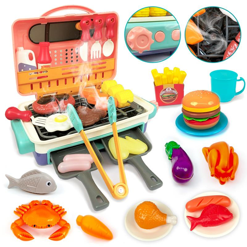 TALGIC BBQ Cooking Kitchen Set, BBQ Grill Toy Set, Color Changing Pretend Play, Little Chef Play,