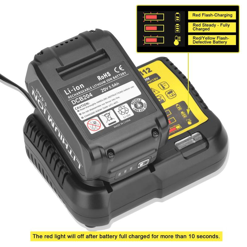 20V Charger Replace for Dewalt 20V Max Battery Charger DCB115 101 105 107, Compatible for De Walt 20V/60V MAX Battery