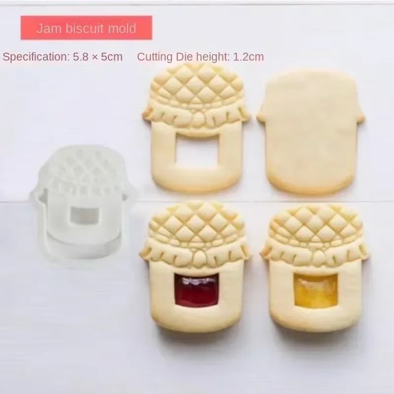 Jam Sandwich Cookie Cutter Biscuit Mold 3D Christmas Plastic Pressable Fondant Cookie Stamp New Year Cake Decor Baking Supplies