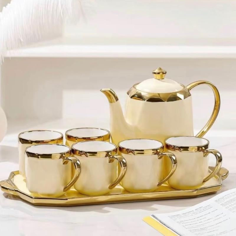 Luxury Beautiful Cup Set with Tray and Teapot