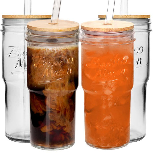 Mason Life 24Oz Mason Jar-Classic Glass Cups with Lids and Straws-Set of 4 for Car Cup Holders-Ideal for Iced Coffee-Clear Water Tumblers-Valentines Day Gifts for Her,Drinkware Bottles